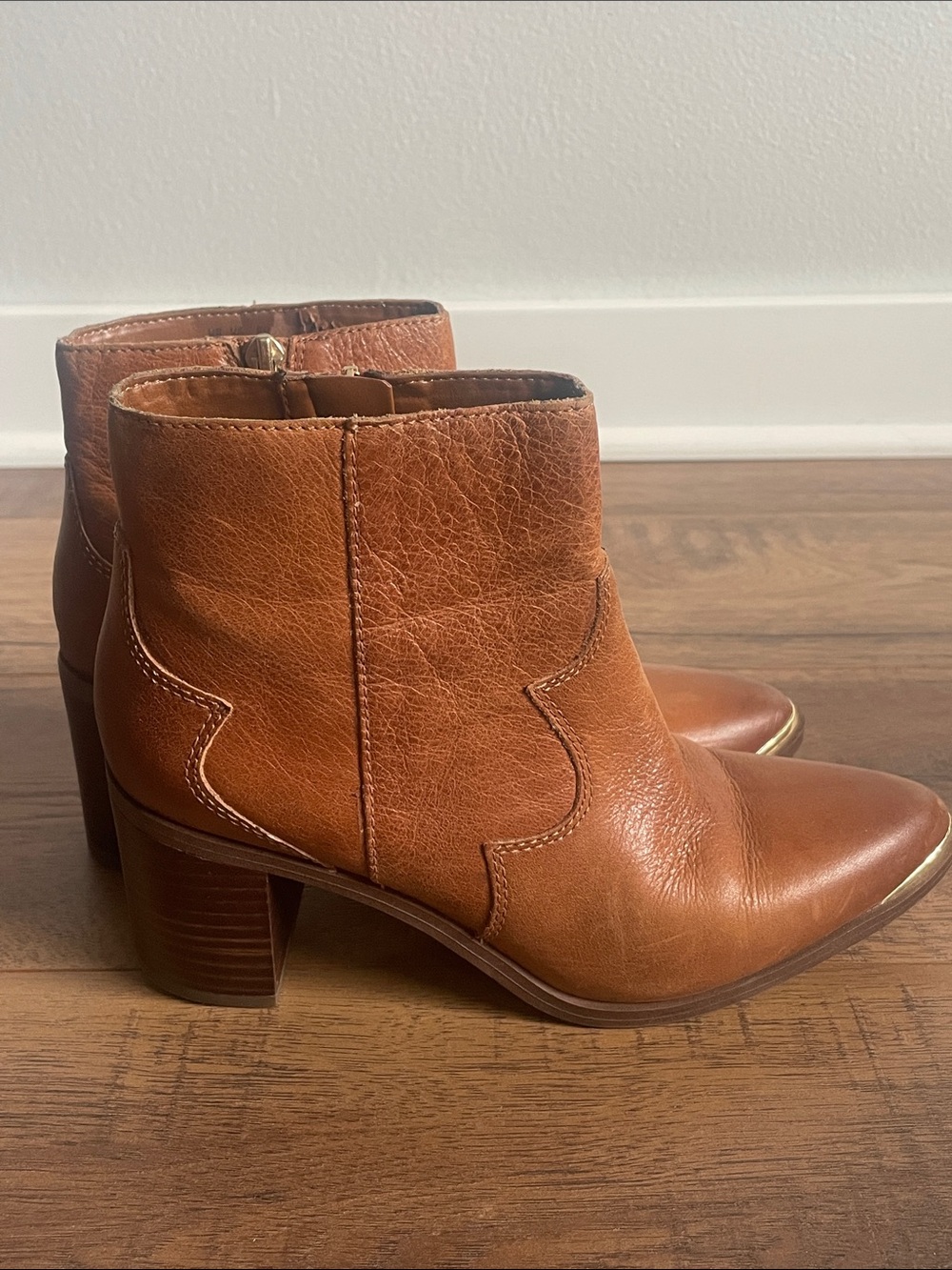 Franco Sarto Tan Leather Western Bootie Size 6.5